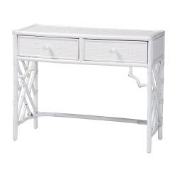 bali & pari Lindie Natural Rattan Writing Desk with Two Drawers, White